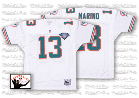 Men's Authentic Dan Marino 75th Patch Mitchell and Ness Jersey White Road - #13 Throwback NFL Miami Dolphins